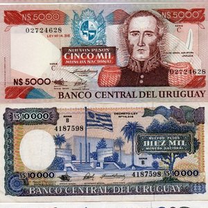 Lote de 4 Billetes Uruguayos Sin Circular: 2x 5.000 Pesos (Series B y C) y 2x 10.000 Pesos (Series B y C) - imagen 2