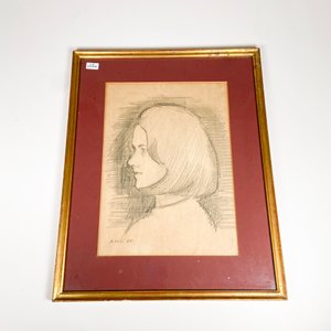 Retrato a Lápiz de Mujer por B. Luisi, Firmado y Fechado 1965 - imagen 2
