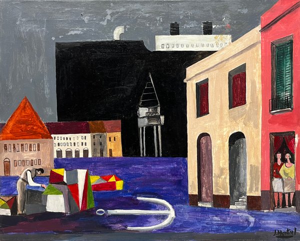Oleo "Puerto" de Jonio Montiel - 40 x 50 cm - imagen 1