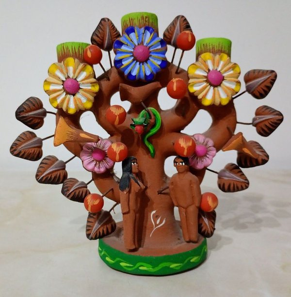 Candelabro Artesanal Mexicano "Árbol de la Vida" en Barro Policromado - imagen 1