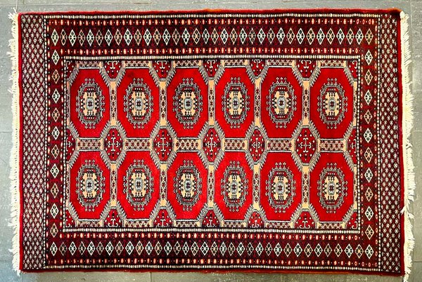Alfombra Boukara Bordo, Negro, Azul Piedra y Natural 122x180 cm