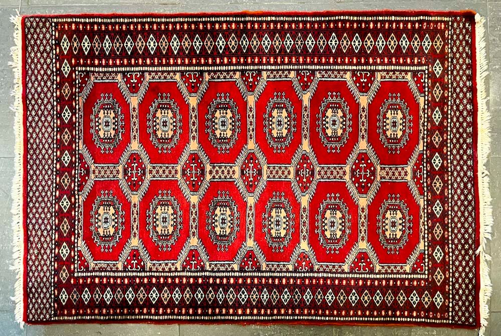 Alfombra Boukara Bordo, Negro, Azul Piedra y Natural 122x180 cm