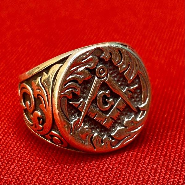 Anillo Mason de plata antiguo, manual y sin souvenir - imagen 2