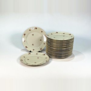 Lote siguiente: Veintiún Platos de Porcelana Bavaria Beige con Flores - 24 cm