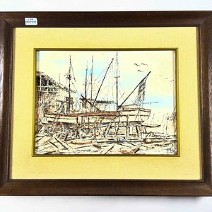Lote anterior: Pintura al Óleo sobre Cerámica: Barcos en Dique Seco, 31x23 cm