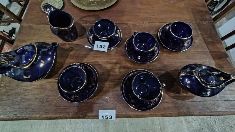 Juego de té completo azul y dorado
