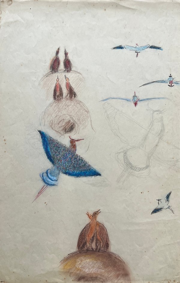 Dibujo "Teros" de José Cuneo, Pastel sobre Papel, 50 x 32 cm