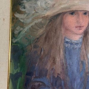 Olga Piria: Óleo sobre Tela "Niña con Sombrero" 42x34cm - imagen 5