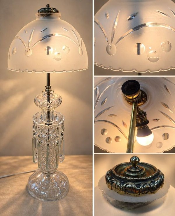 Lámpara de Mesa de Cristal Tallado con Dos Luces y Tulipa Esmerilada - imagen 1