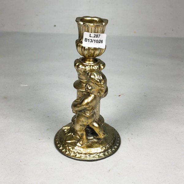 Candelabro de Metal Dorado con Figura de Cupido, 14 cm