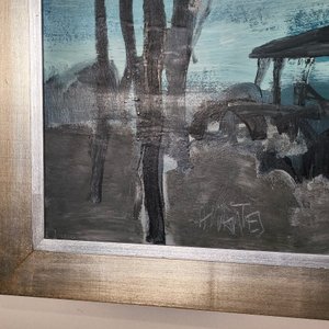 Pintura "Paisaje Rural" de Hugo Nantes, Acrílico sobre Fibra, Marco Plateado - imagen 5