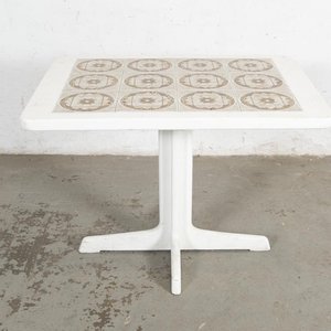 Mesa de Comedor Blanca con Pie Central y Tapa de Azulejos - imagen 1