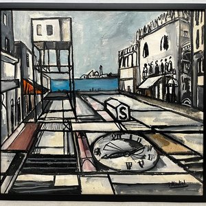 Oleo "Perspectiva con reloj" de Jonio Montiel, 50 x 55 cm - imagen 2
