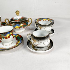 Conjunto de Pocillos, Platos y Azucarero Estilo Oriental - imagen 2
