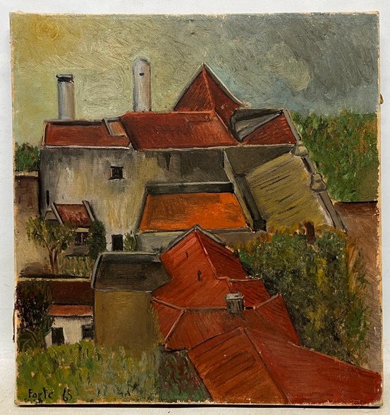 Lote siguiente: Pintura de Frida Kahlo "Techos" - Oleo sobre tela