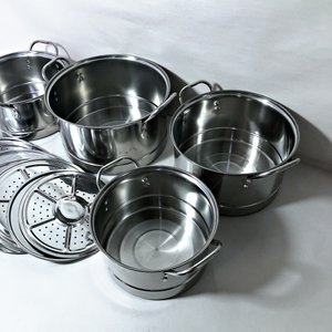 Juego de 5 Cacerolas Vaporeras de Acero Inoxidable con Tapas - Nuevas en Caja - imagen 3