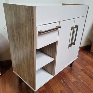 Vanitory Moderno con Mueble Aéreo y Espejo en Madera Clara y Blanco - imagen 3