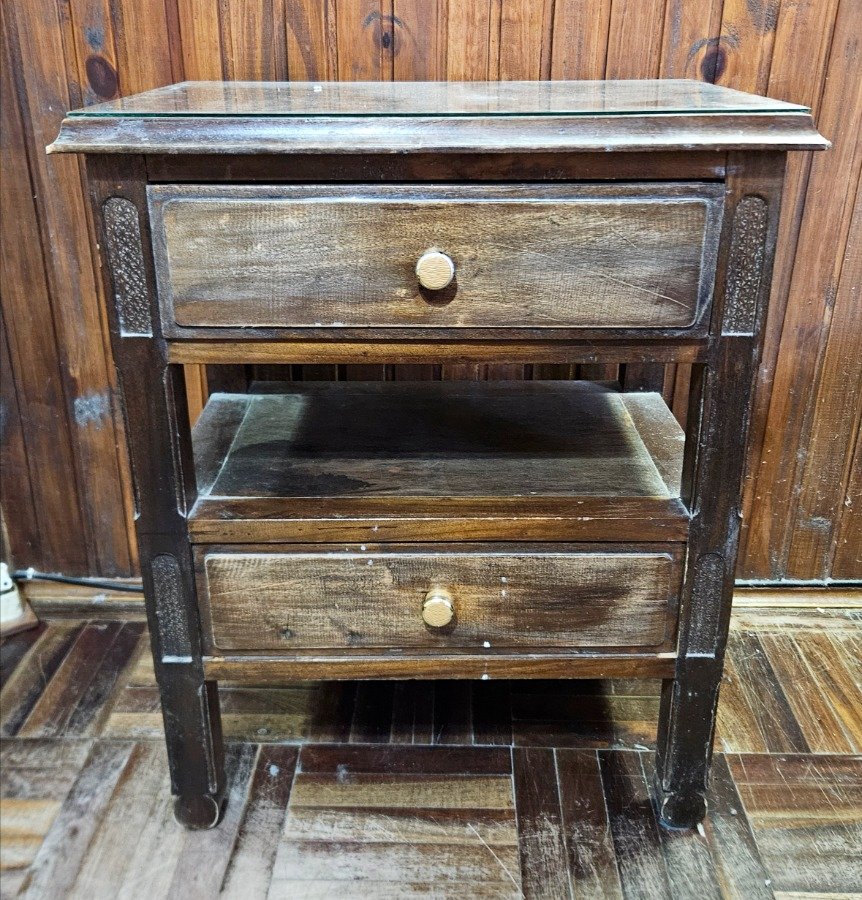 Mesa de Luz Madera Maciza con Tapa de Vidrio