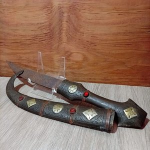 Antigua Daga Jambiya Turca con Vaina y Cabo de Bronce Decorada - imagen 1