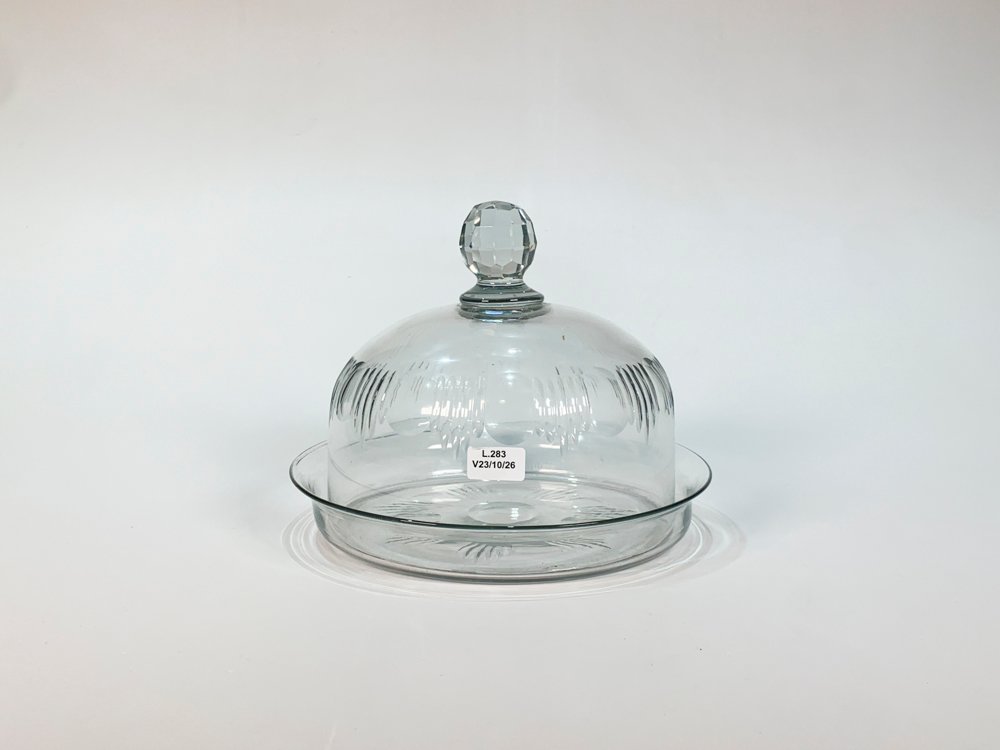 Dulcera de Cristal Facetado con Bandeja y Campana