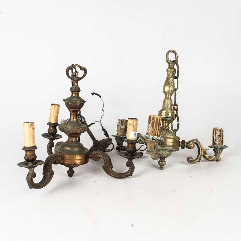 Par de Arañas de Bronce con 3 Luces Cada Una