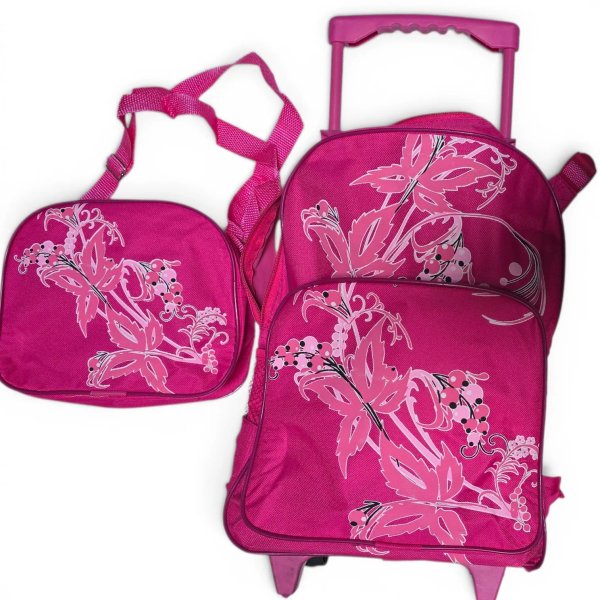 Set de Mochila con Ruedas y Bolso Infantil Estampado de Mariposas Fucsia - imagen 1