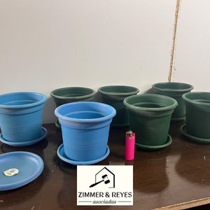 Lote de 7 Macetas Plásticas Nuevas con Platillos - imagen 2