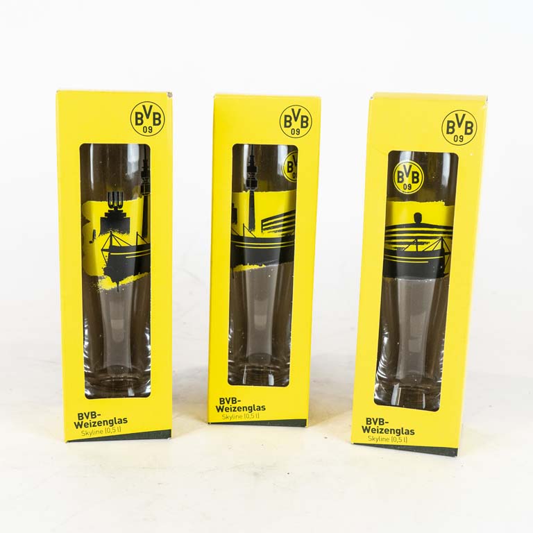 3 Vasos de cerveza de vidrio Borussia Dortmund - Medidas: 25cm 