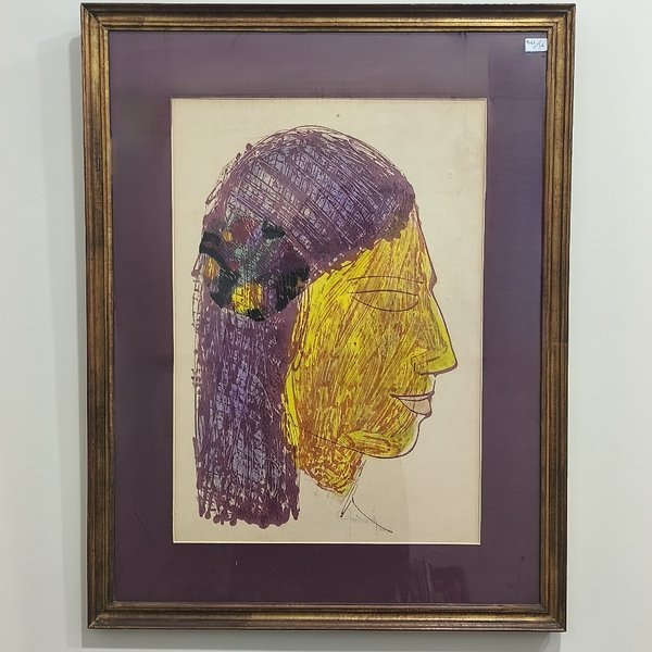 Serigrafía "Rostro de Perfil" de Enrique Guillemette, Marco Dorado