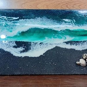 Cuadro Playa en Resina Epoxi con Olas y Conchas, 33x51 cm - imagen 3