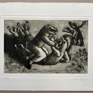 Grabado "El gallo y la comadreja" de Luis Alberto Solari - Edición 155/200 - imagen 2