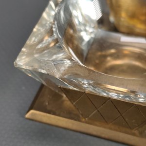 Juego Art Decó: 2 Ceniceros y 1 Depósito en Bronce y Cristal - imagen 6