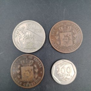 Lote de 4 monedas antiguas españolas: 50 ptas, 100 ptas, 10 céntimos y 200 céntimos - imagen 2