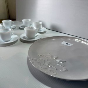 Juego de Café de Loza Blanca para 6 Personas con Plato para Torta - imagen 2
