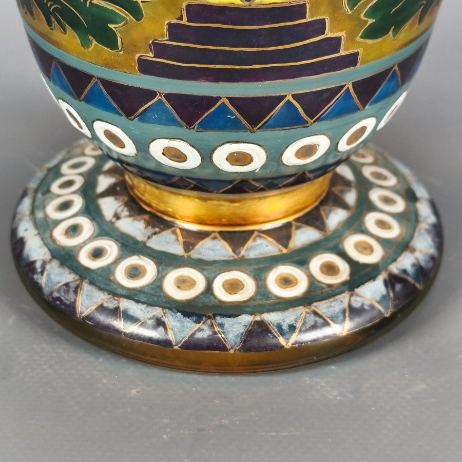 Vaso decorativo en cristal checoslovaco completamente decorado a mano - imagen 4