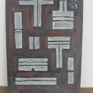 Óleo sobre cartón abstracto firmado LPI 03, 35x50 cm con manchas de humedad - imagen 1
