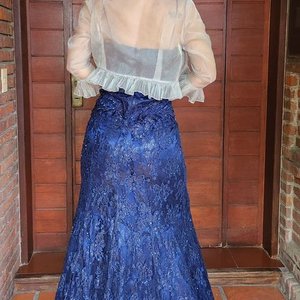 Vestido Largo Azul Noche Dos Piezas Importado Talle 44-46 - imagen 3