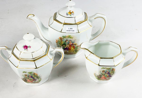 Porcelana alemana escena romántica para té - imagen 2