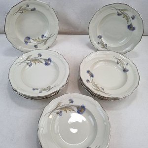 Set de 12 Platos Hondos Hutschenreuther Selb Bavaria Weimar con Cardos Azules - imagen 3