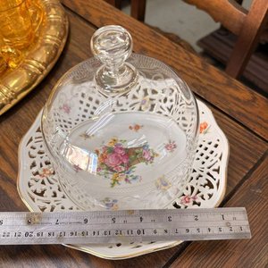 Quesera Alemana Schumann Arzberg Bavaria Porcelana Calada Floral Dorada - imagen 6