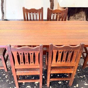 Mesa de Comedor de Madera Maciza con 6 Sillas Estilo Rústico - imagen 5