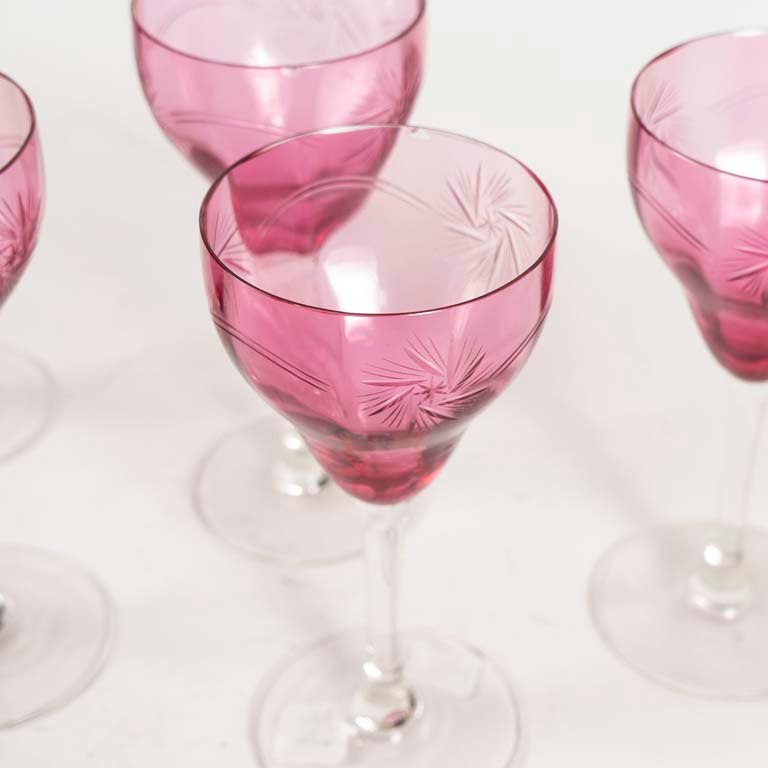 Copas de cristal tallado rosado y transparente - imagen 2