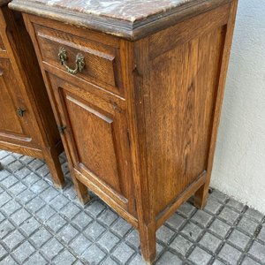 Par de Mesas de Luz Antiguas de Roble con Tapa de Mármol - imagen 8