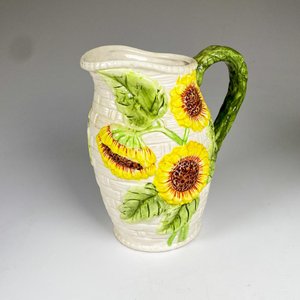 Jarra de cerámica floral, con asa altura 21 cm - imagen 1