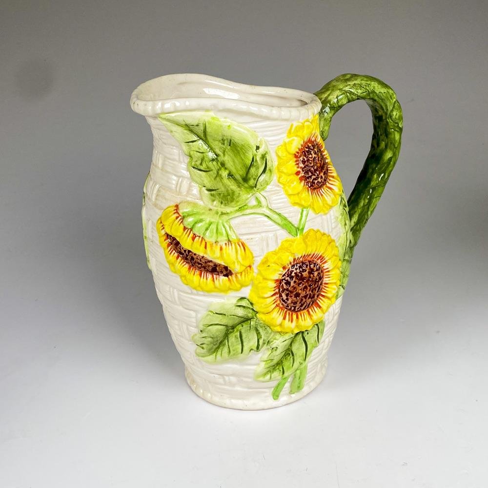 Jarra de cerámica floral, con asa altura 21 cm