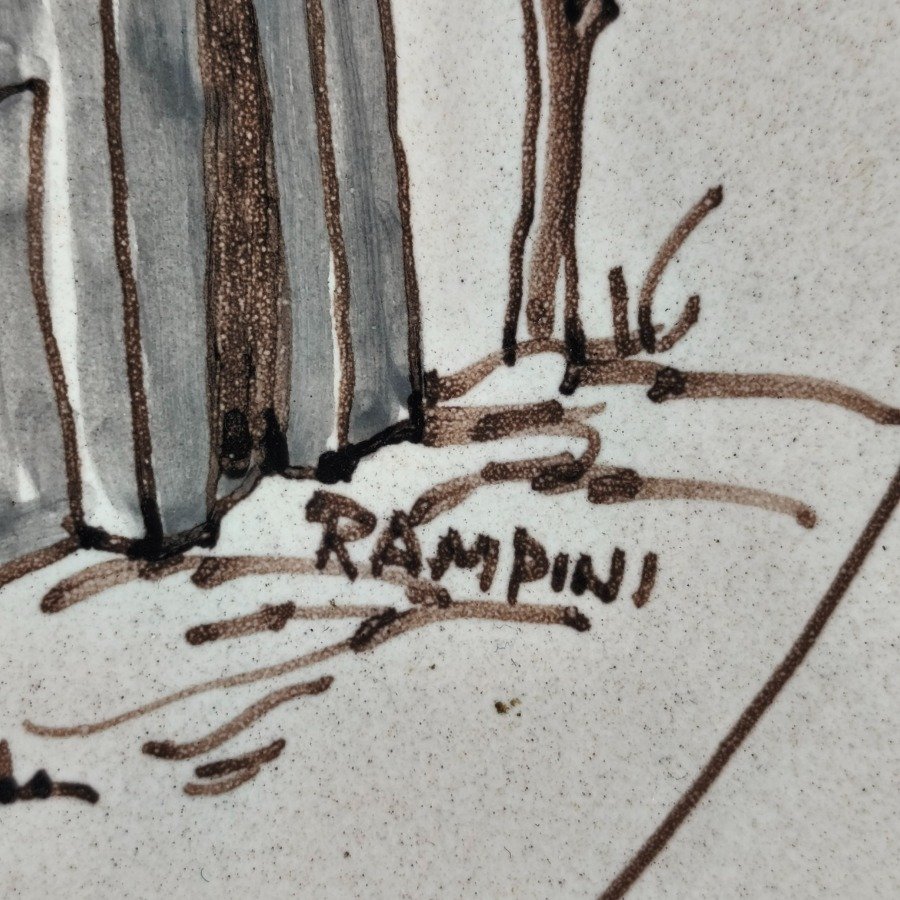 Plato decorativo en cerámica pintado a mano firmado 'Rampini' - imagen 5
