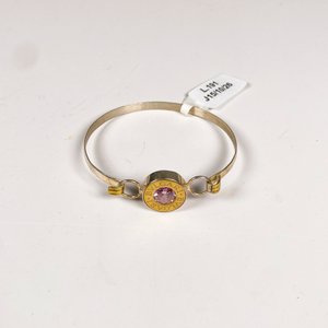 Pulsera Rígida de Plata con Piedra Rosa y Detalles Dorados - imagen 2