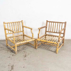 Lote siguiente: Par de Sillones de Caña Estilo Bambú con Detalles