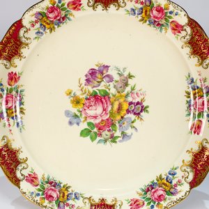 Plato para Torta de Porcelana Rosenthal Beige y Bordeaux con Flores - imagen 2