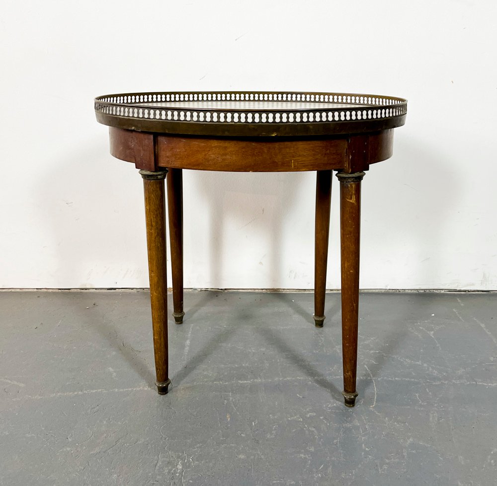 Mesa Francesa Oval de Sala con Tapa de Mármol y Barandilla de Bronce
